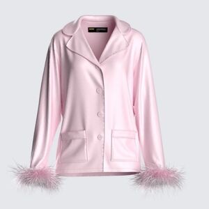 NADINE MERABI Pink Feather Trim Pajama top